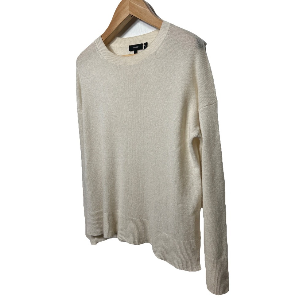 Theory Long Sleeve Split Hem Sweater Cream Women's Size‎ Large